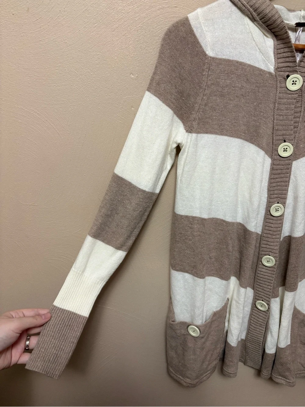 Free People Cream Tan Striped Button Cardigan Size XS NWT New